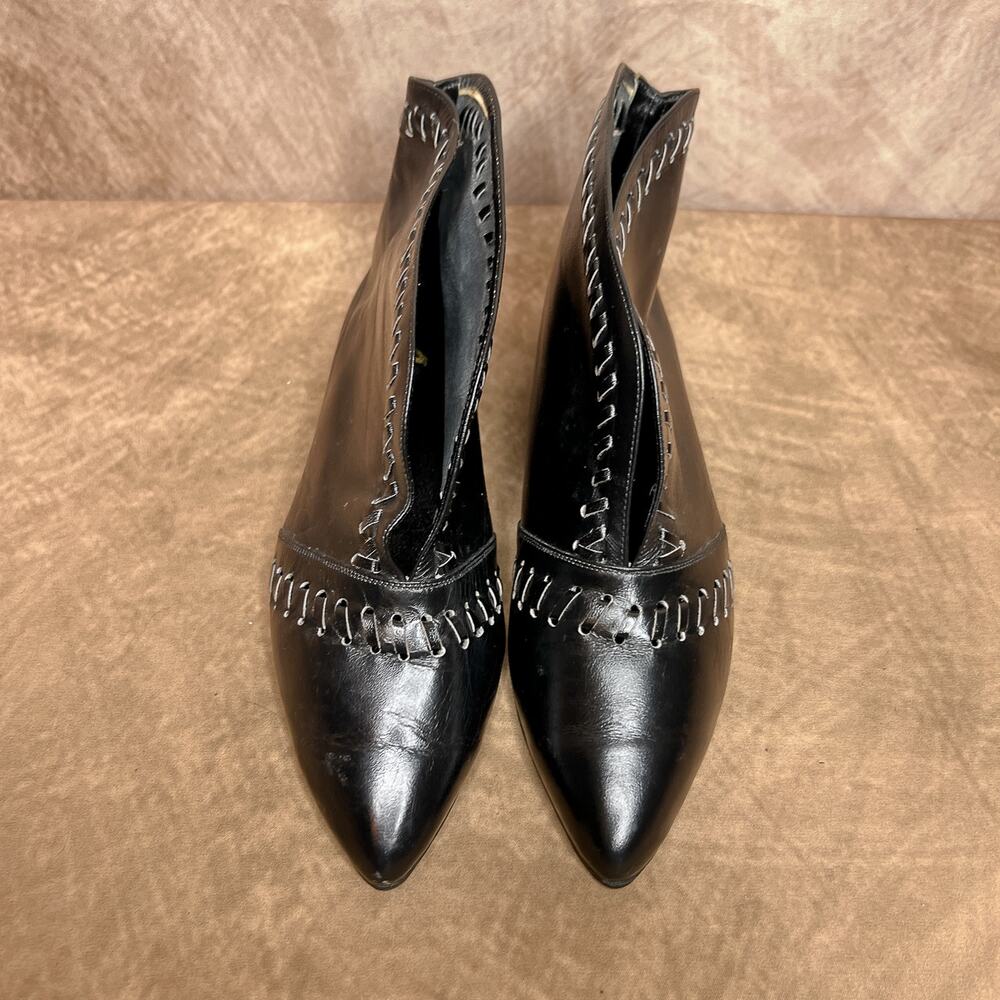 Vintage 60s Joanna Black Whip Stitch Style Western Victorian Ankle Boots - Picture 4 of 12